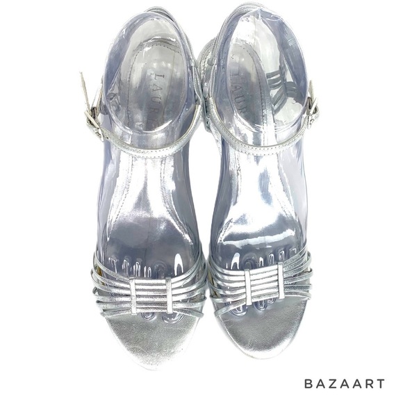 Ralph Lauren silver metallic leather strappy slingback Dress Shoe Sz 8.5 - Picture 4 of 10